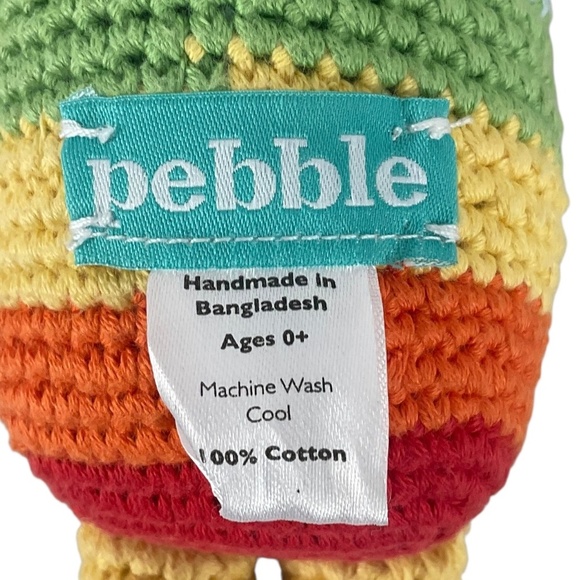 Pebble Handmade Crochet Bunny Rattle Toy Rainbow Stripes  12” Plush Doll - Picture 5 of 8